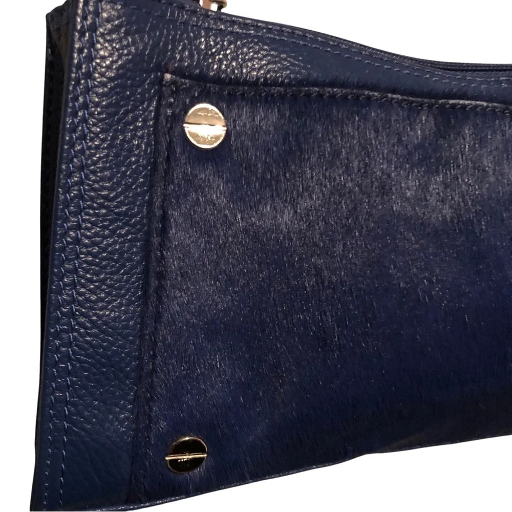 KATE LANDRY Royal Blue Genuine Leather‎ & Suede w/ Silver Hardware Handbag Purse - Picture 4 of 12